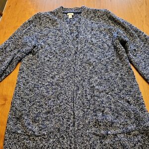 L.L. Bean Men's Marled Navy and White Open-Front Cardigan